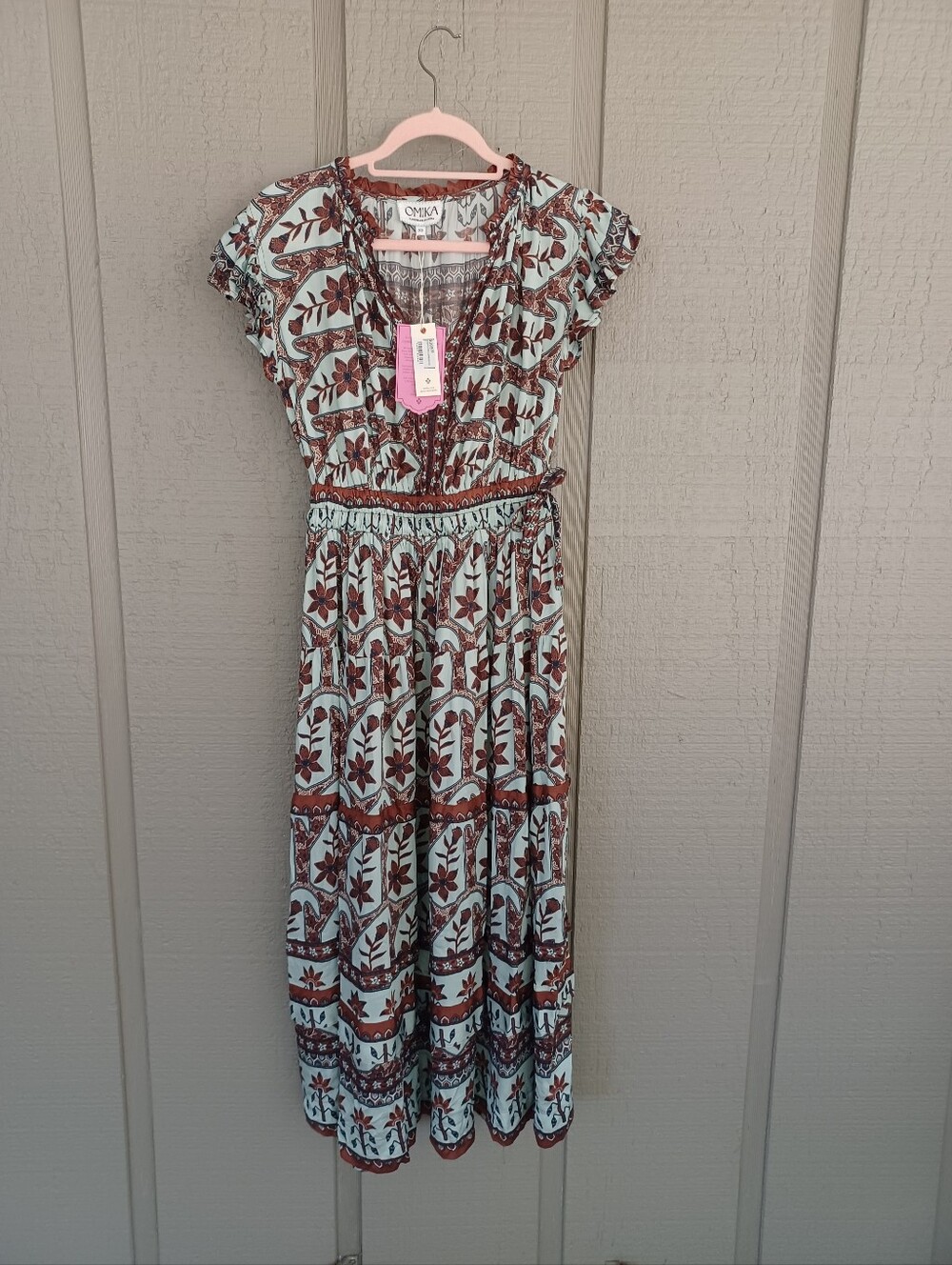 Omika Floral Midi Dress Size XS Women Modal Pockets Ruffle V Neck Boho Feminine